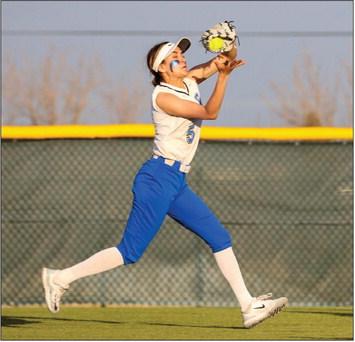 Ivanna Ortiz makes a catch March 13 against San Angelo Lake View. Ortiz was named District 3-4A All-District First Team outfielder. File photo by Shawn Yorks