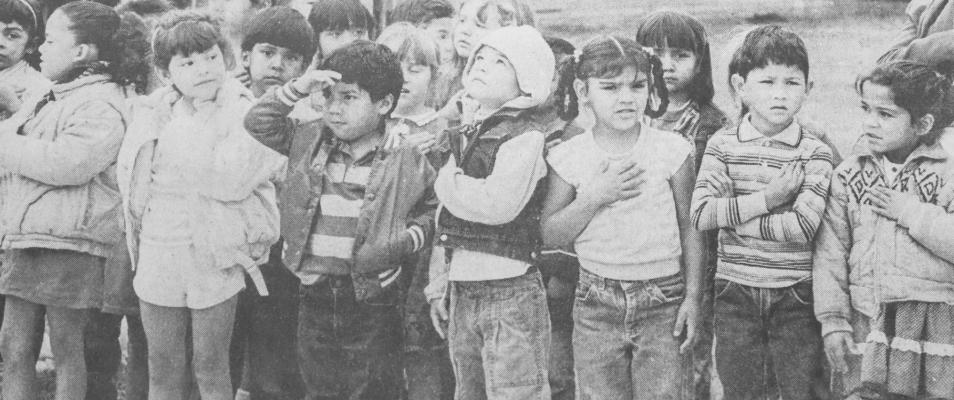 November 1988: LEARNING VETERANS DAY – Students at Apache Elementary School learned the meaning of the Veterans Day observance Friday morning. A flag-raising ceremony was conducted by the U.S. Marine Corps color guard, G.I. Forum, and the American Legion.