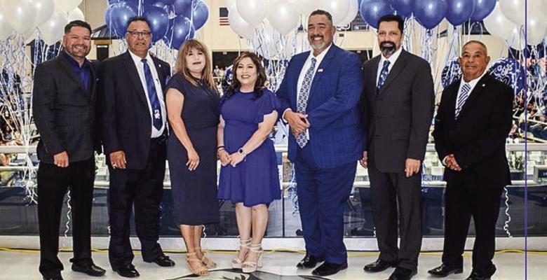 The 2022-2023 Fort Stockton Independent School District Board of Trustees, from left, Andy Rivera, Billy Espinosa, Sandra Rivera, Ursula Sanchez, Anastacio Dominguez, Flo Garcia and Freddie Martinez. The board was named Region 18’s Outstanding School Board/School Board of the Year and is Region 18’s nominee to compete at the state level. COURTESY PHOTO