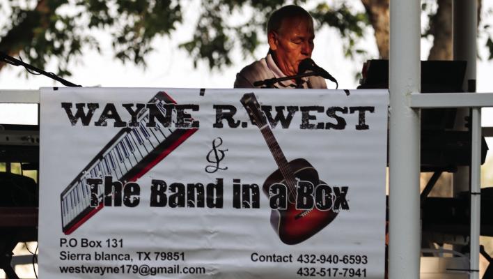 A small crowd of supporters were at Zero Stone Park on Friday as Wayne West and the Band in a Box, from Sierra Blanca, Texas, performed as part of the Live at Zero Stone Summer Concert Series presented by the Fort Stockton Chamber of Commerce and sponsored by Lancium. The next free concert is set for June 30 beginning at 7:30 p.m. as the Blan Scott Band will perform. Photo by Shawn Yorks