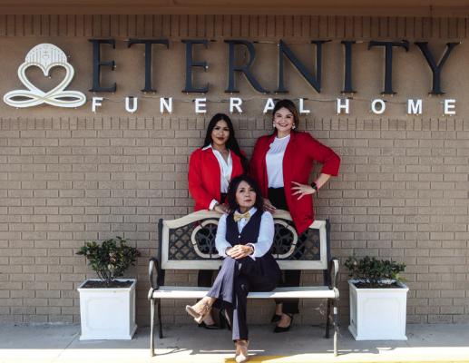 PHOTO BY SHAWN YORKS Eternity Funeral Home staff, from left, Erika Rivera, Nancy Olvera and Celina Armendariz.